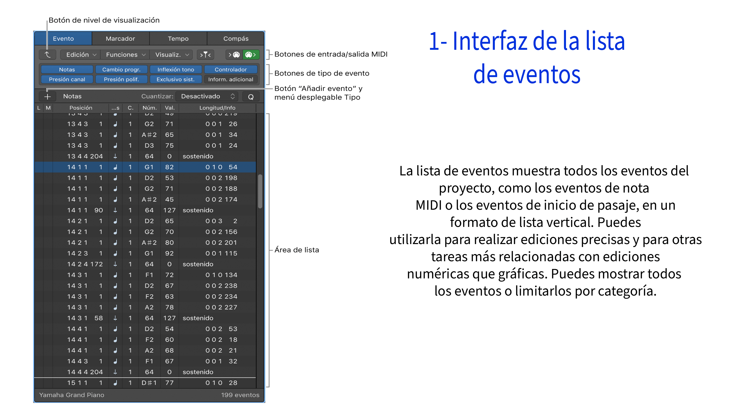1- Interfaz de la lista de eventos_