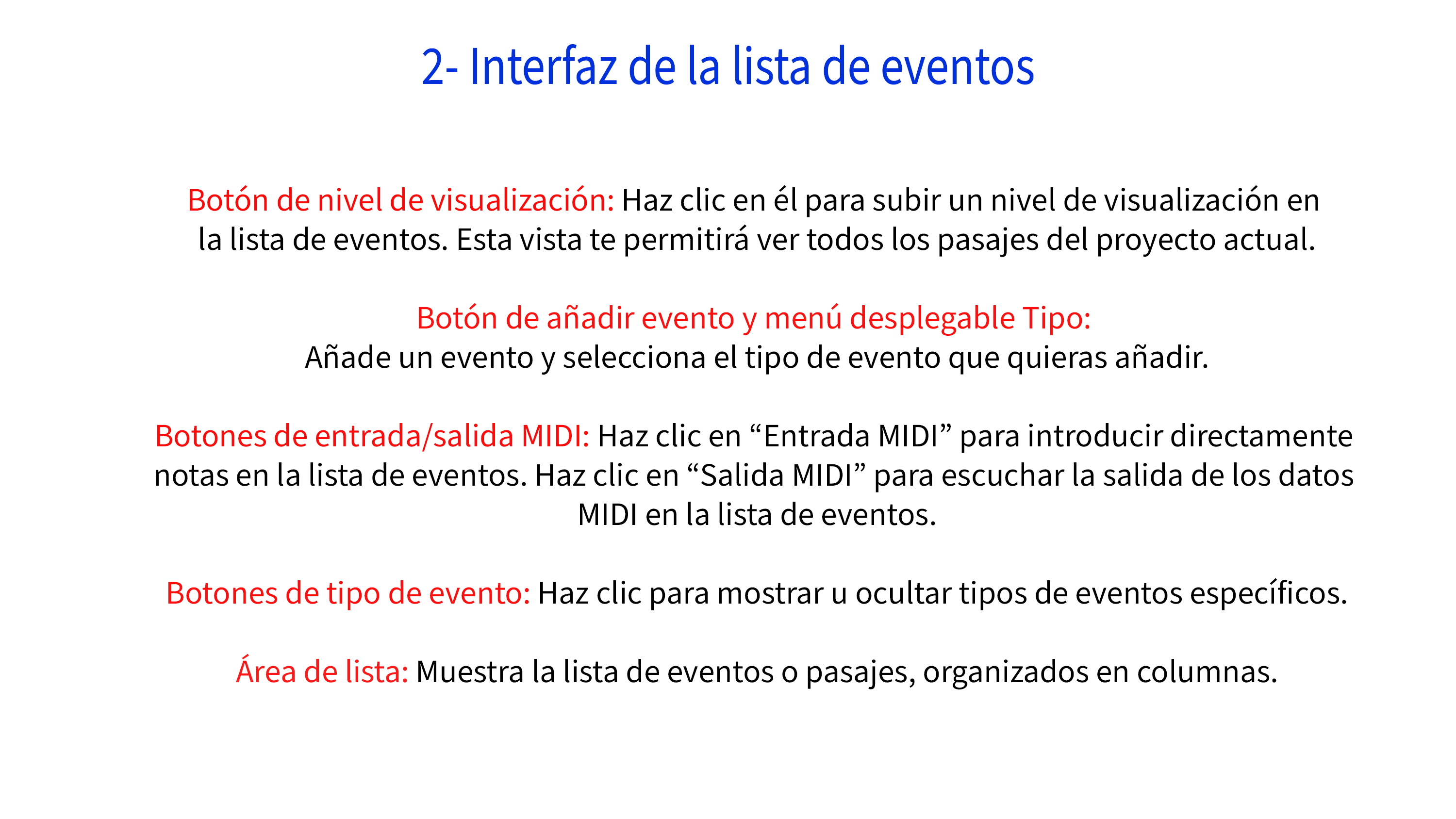 2- Interfaz de la lista de eventos_