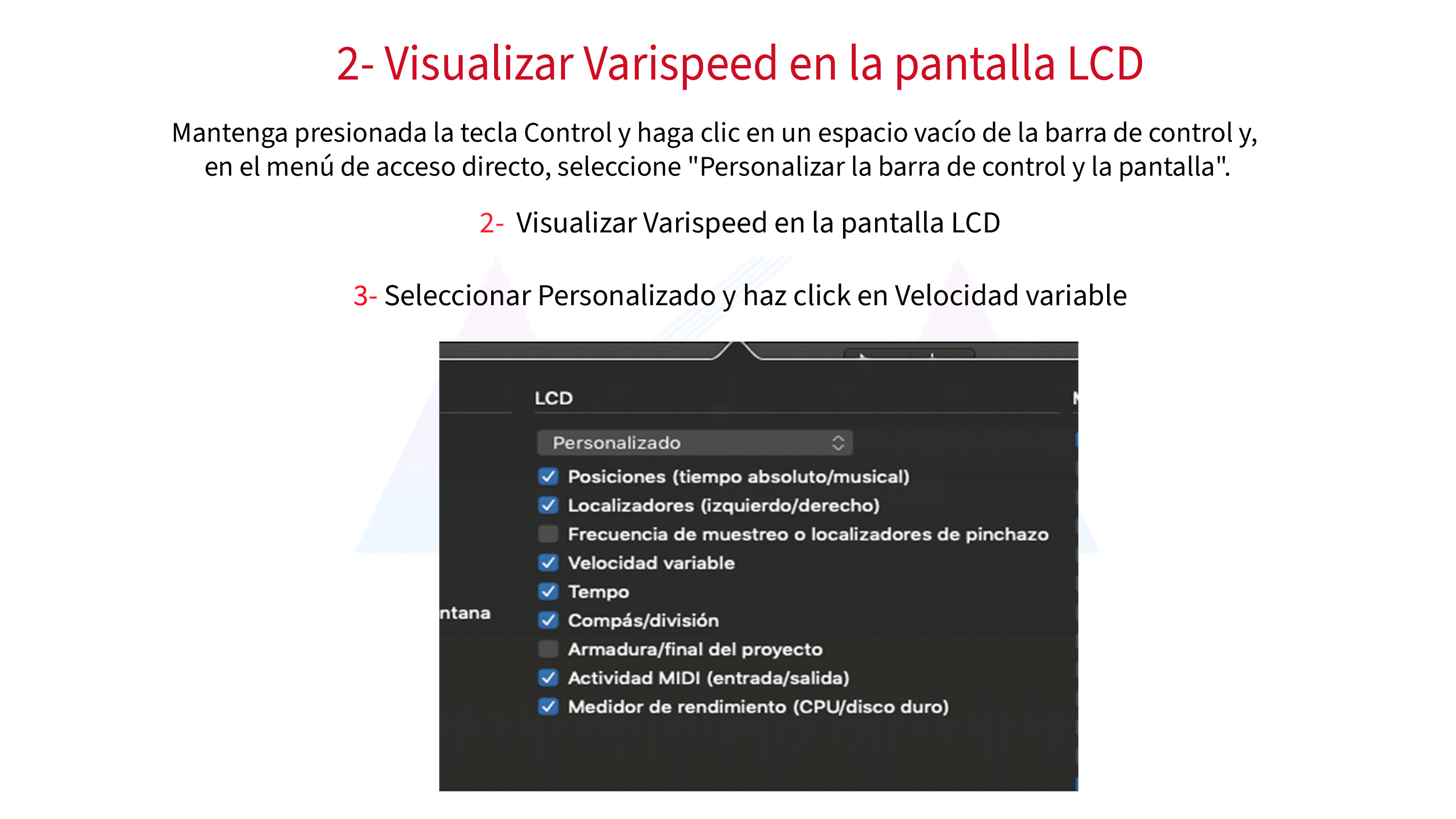 2- Visualizar Varispeed en la pantalla LCD