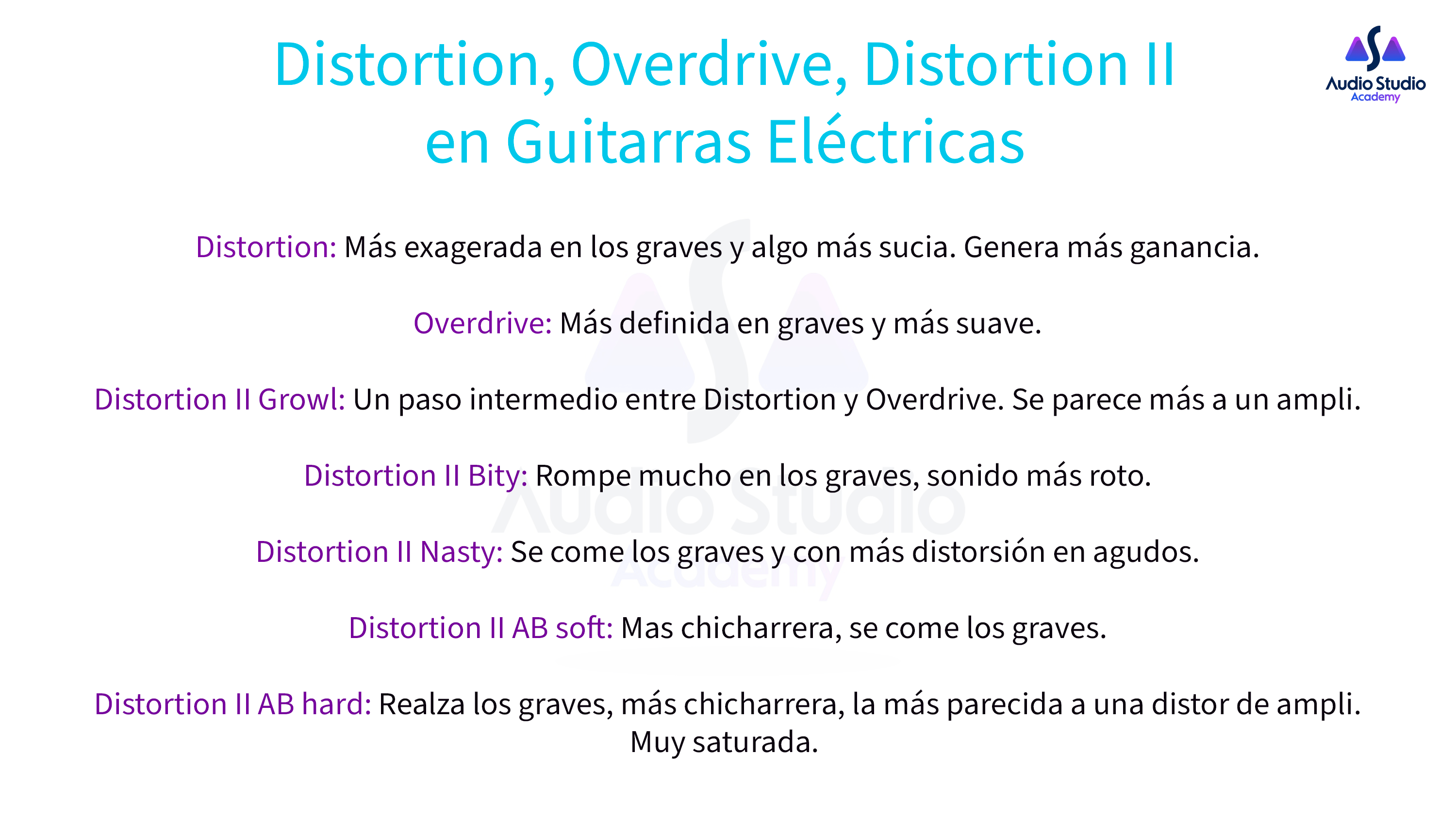 Distortion, Overdrive, Distortion II en Guitarras Eléctricas