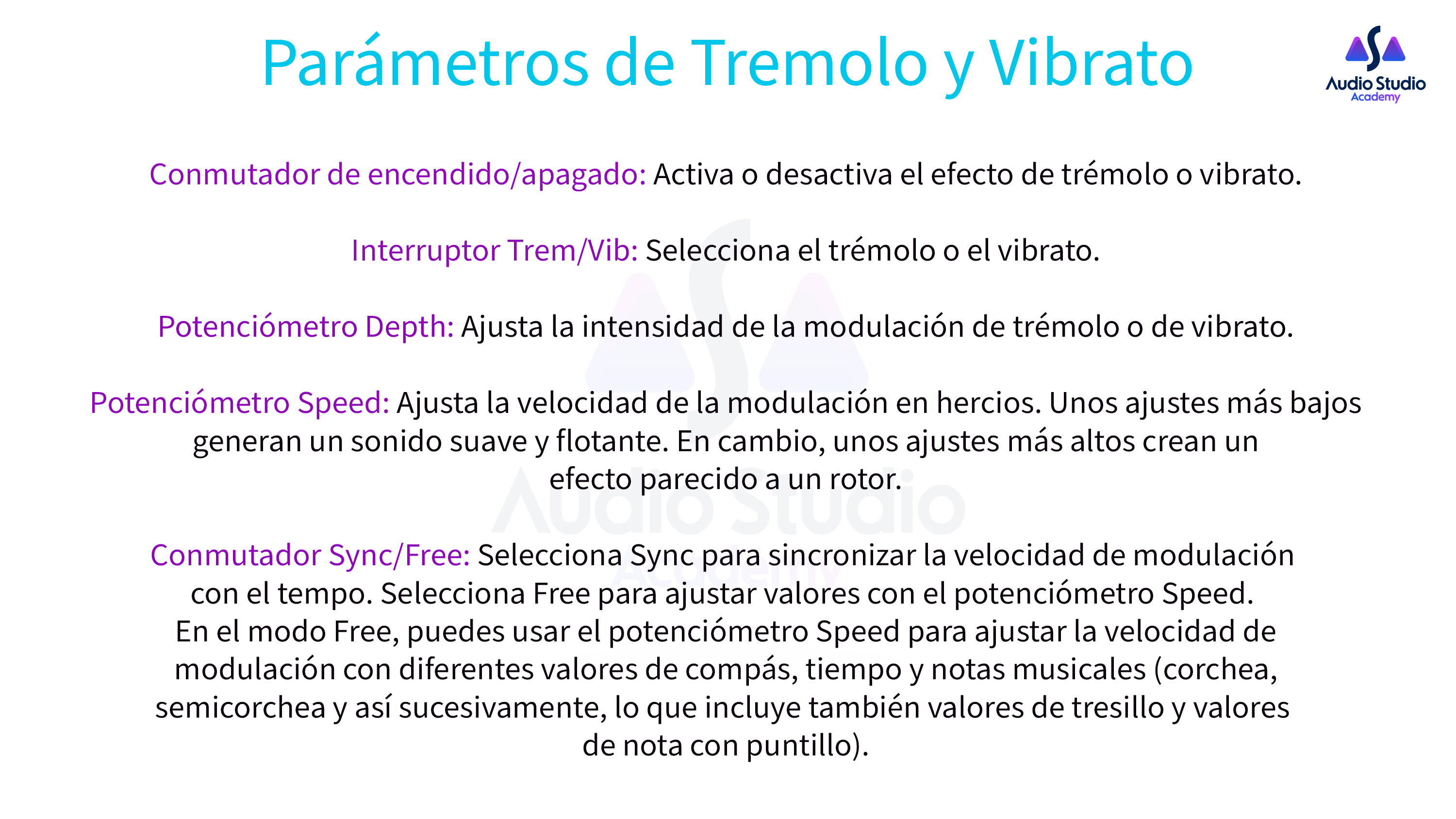 Parámetros de Tremolo y Vibrato