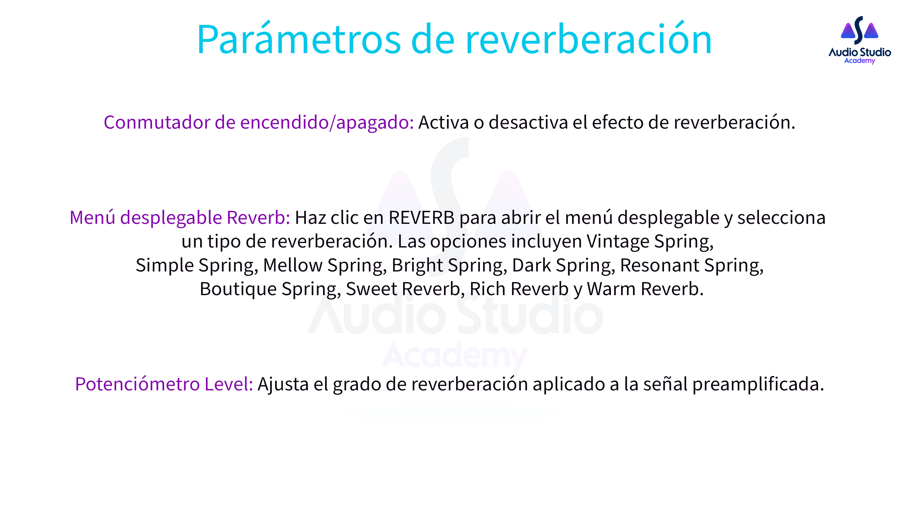 Parámetros de reverberación